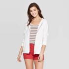 Women's Long Sleeve Crew Neck Zip-up Hoodie Sweatshirt - Universal Thread White
