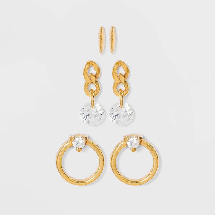 Sterling Silver Cubic Zirconia Earring Set 3pc - A New Day Gold