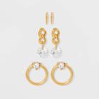 Sterling Silver Cubic Zirconia Earring Set 3pc - A New Day Gold