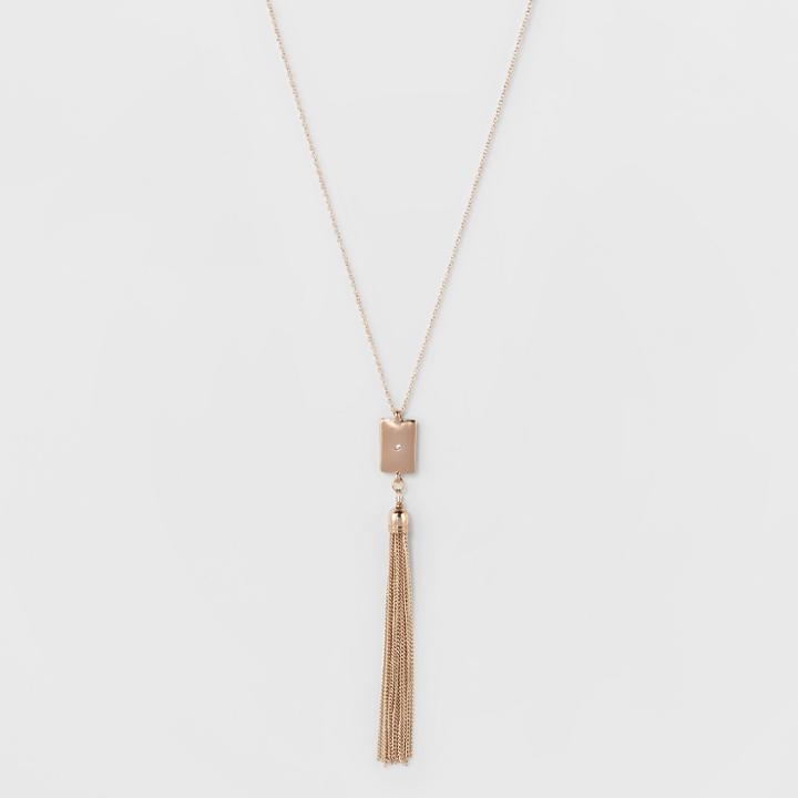 Target Rectangle & Chain Tassel Drops Long Necklace - A New Day Rose Gold
