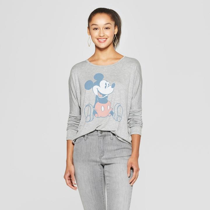 Women's Disney Long Sleeve Mickey Mouse Graphic T-shirt (juniors') Heather Gray