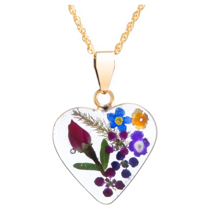 Distributed By Target Women's Gold Over Sterling Silver Pressed Flowers Heart Pendant (18),