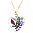 Distributed By Target Women's Gold Over Sterling Silver Pressed Flowers Heart Pendant (18),