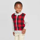 Toddler Boys' Plaid Sherpa Lined Zip-up Sweater - Cat & Jack Red/gray