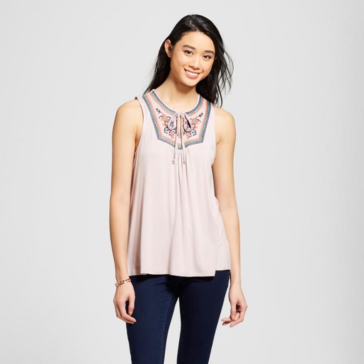 Women's Embroidered Tie Neck Tank - Knox Rose Dusty