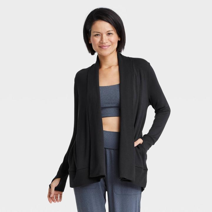 Women's Cozy Lightweight Fleece Cardigan - All In Motion Black