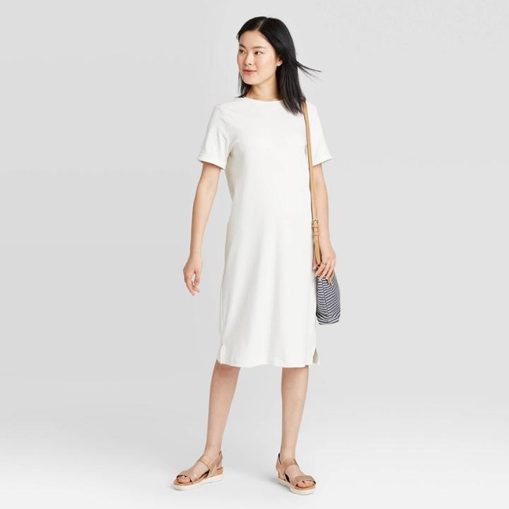 Women's Short Sleeve T-shirt Dress - A New Day Cream Xs, Women's, Ivory