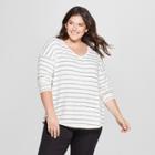 Women's Plus Size Striped Long Sleeve Cozy Knit Top - A New Day White/black 4x, Black White