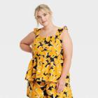 Women's Plus Size Ruffle Short Sleeve Tank Top - Who What Wear Yellow Floral