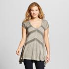 Women's Short Sleeve Lace Pieced Mineral Wash Cap Sleeve Blouse - Knox Rose Gray