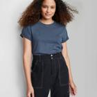 Women's Short Sleeve Roll Cuff Boxy T-shirt - Wild Fable Navy Blue