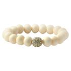 Women's Zirconite 10mm White Bone Beads Crystal Fireball Stretch Bracelet-gold, Gold