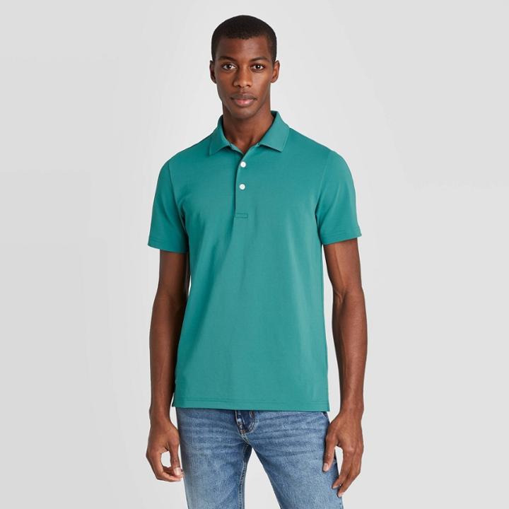 Men's Standard Fit Short Sleeve Polo T-shirt - Goodfellow & Co Turquoise