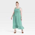 Women's Plus Size Sleeveless Smocked Strappy Dress - Universal Thread Green Floral