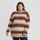 Women's Plus Size Striped Mock Turtleneck Tunic Pullover Sweater - Universal Thread Brown