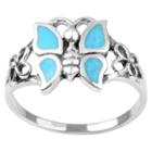 Journee Collection 1/2 Ct. T.w. Square-cut Turquoise Butterfly Inlaid Set Ring In Sterling Silver - Blue,