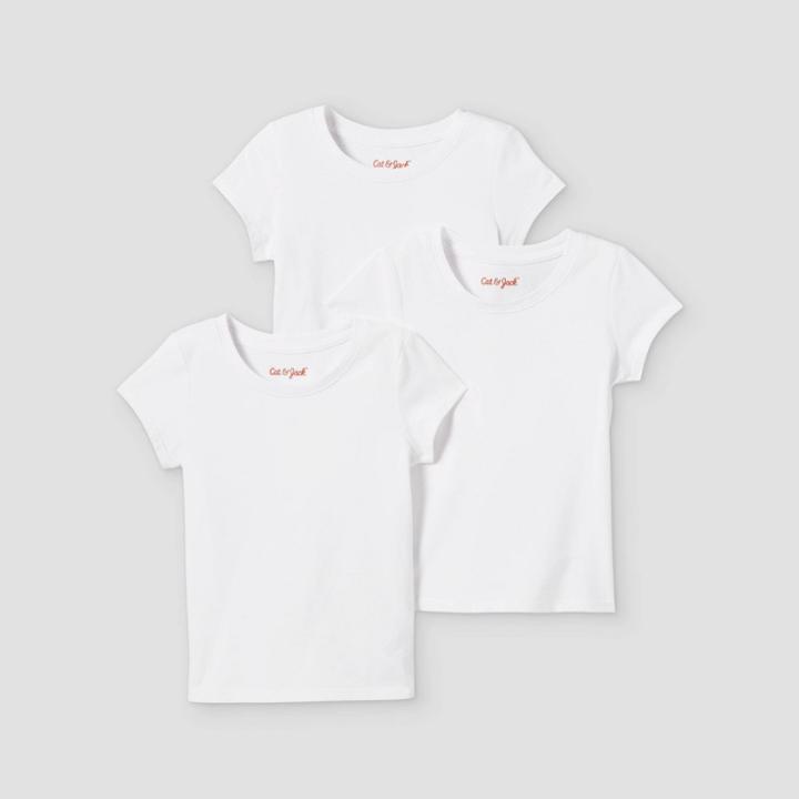 Toddler Girls' 3pk Solid Short Sleeve T-shirt - Cat & Jack White