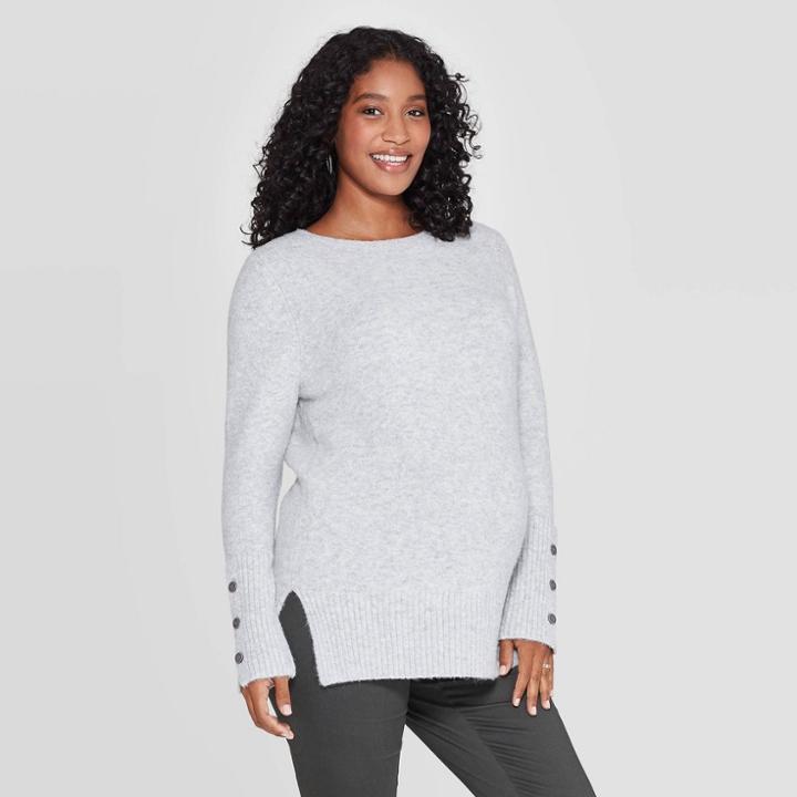 Maternity Long Button Sleeve Pullover - Isabel Maternity By Ingrid & Isabel Light Gray