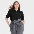 Women's Plus Size Puff Elbow Sleeve Crewneck Pullover Sweater - Who What Wear Black
