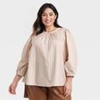 Women's Plus Size Puff 3/4 Sleeve Blouse - A New Day Cream Striped 1x, Ivory