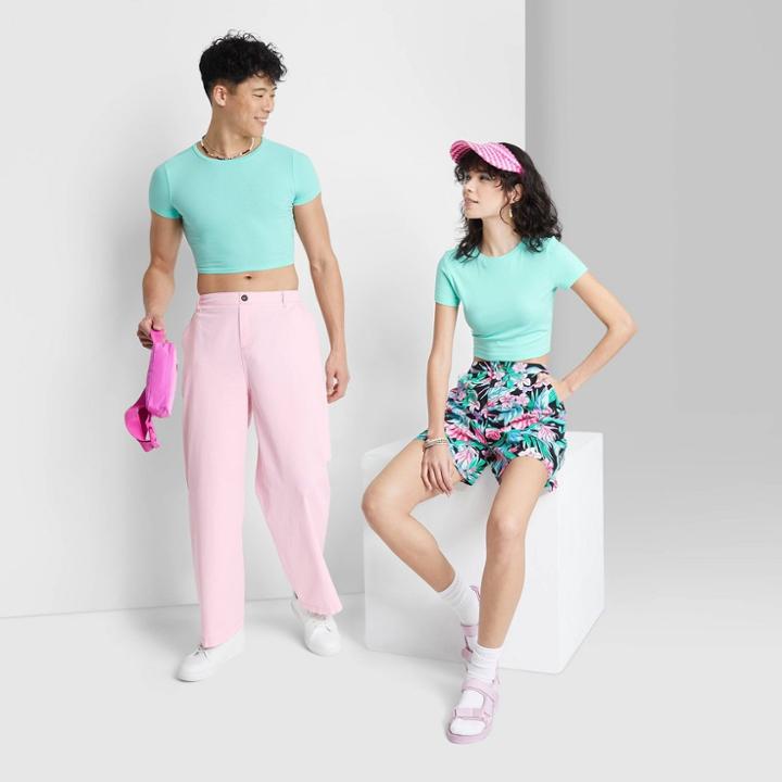 Short Sleeve Cropped T-shirt - Wild Fable Light Aqua Blue