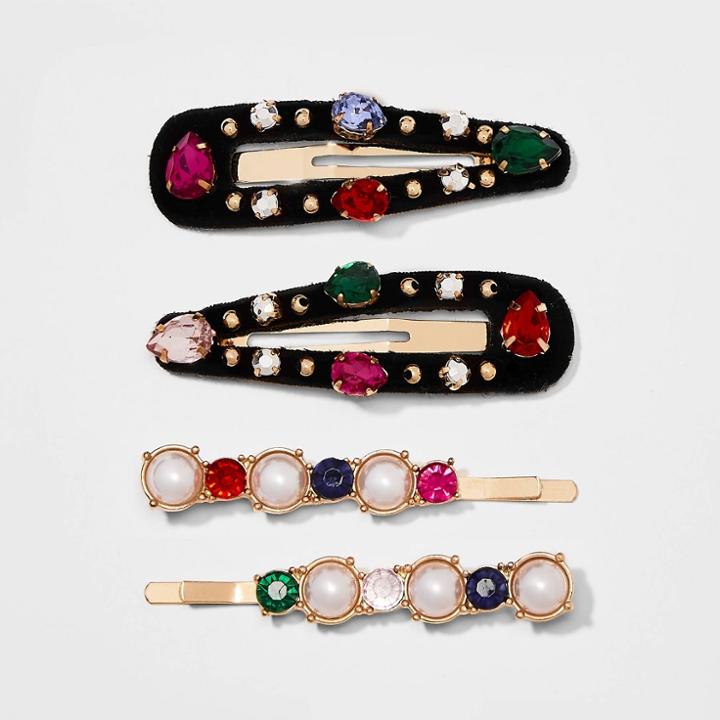 Girls' 4pk Gem Hair Clip Set - Art Class