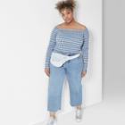Women's Plus Size Cropped Long Sleeve Gingham Smocked Top - Wild Fable Blue