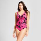 Women's Tie Front One Piece - Aqua Green Pink Print