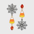 No Brand Halloween Mismatched Spider Web And Candy Corn Drop Earrings - Orange
