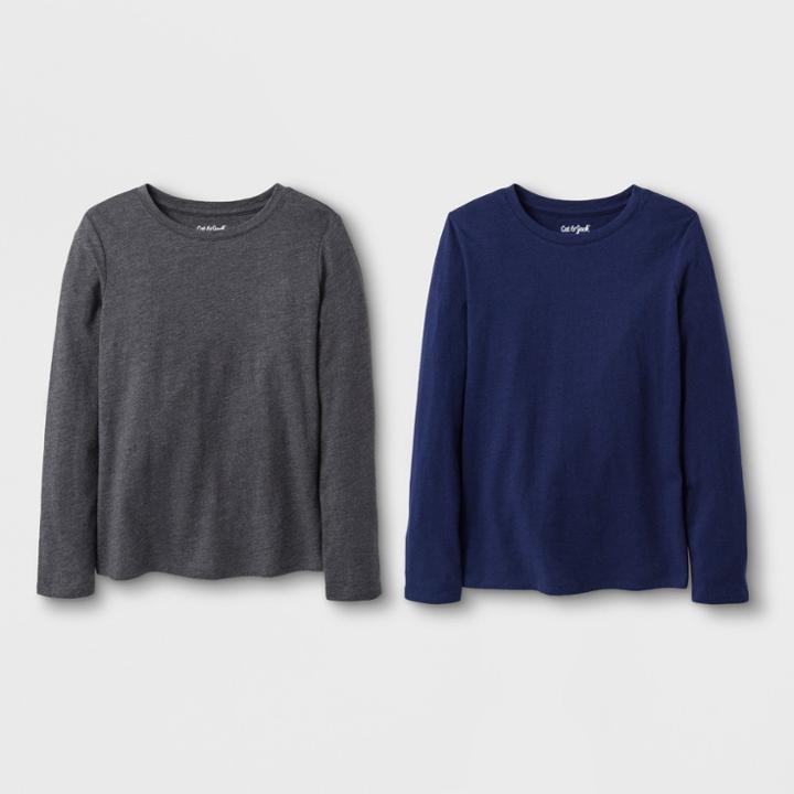 Girls' 2pk Solid Long Sleeve T-shirt - Cat & Jack Navy/gray M, Girl's, Size: