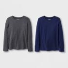 Girls' 2pk Solid Long Sleeve T-shirt - Cat & Jack Navy/gray M, Girl's, Size: