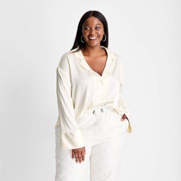 Women's Plus Size Long Sleeve Satin Blouse - Future Collective With Kahlana Barfield Brown Cream