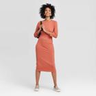 Women's Long Sleeve Scoop Neck Rib Knit Midi Dress - A New Day Red