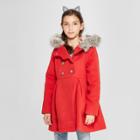 Girls' Long Faux Wool Fur Hood Jacket - Cat & Jack Red