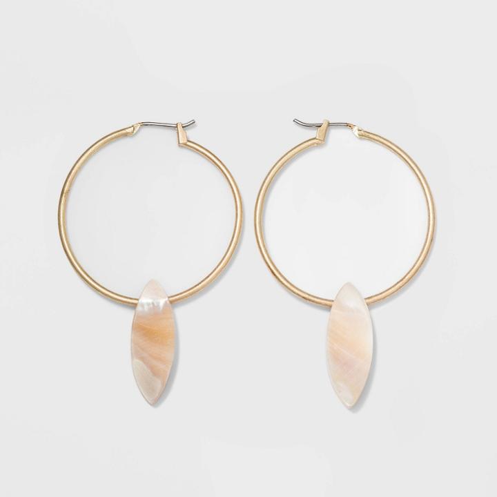 Semi-precious Stone With Brown Lip Shell Click Top Earrings - Universal Thread Tan, Women's