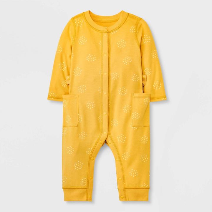 Baby Girls' Dot Adaptive Long Sleeve Snap Pants Romper - Cat & Jack Yellow/white