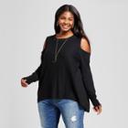 Women's Plus Size Cold Shoulder Sweater - Ava & Viv Black