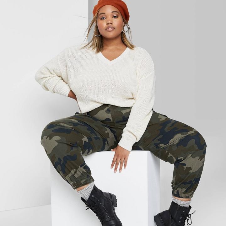 Women's Plus Size Cropped Crewneck Sweater - Wild Fable Almond Cream 1x, Women's, Size: