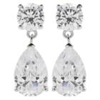 Target Women's Drop Earrings With Round And Pear Clear Cubic Zirconias In Sterling Silver - Clear