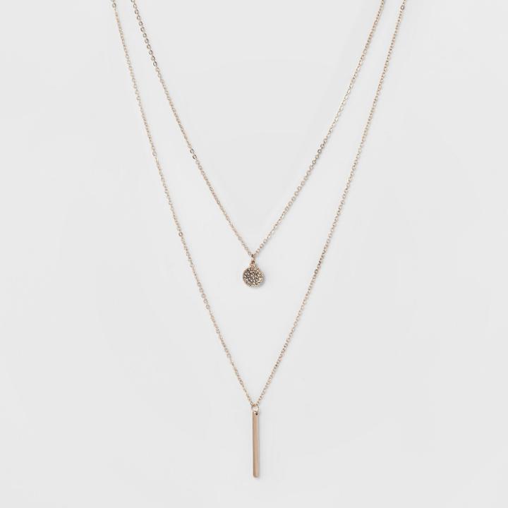 Pave Circle And Thin Bar Two Row Short Necklace - A New Day Rose Gold/clear