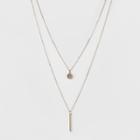 Pave Circle And Thin Bar Two Row Short Necklace - A New Day Rose Gold/clear