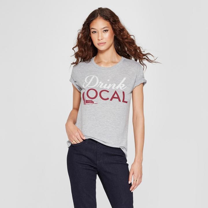 Women's Short Sleeve Drink Local Graphic T-shirt - Awake Heather Gray