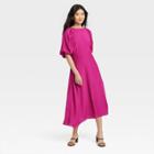 Women's Puff Short Sleeve Dress - A New Day Pink