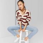 Women's Striped Long Sleeve V-neck Sweater - Wild Fable Beige/brown S, Women's,