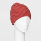 Women's Shaker Stitch Knit Cuff Beanie - A New Day Pink One Size,