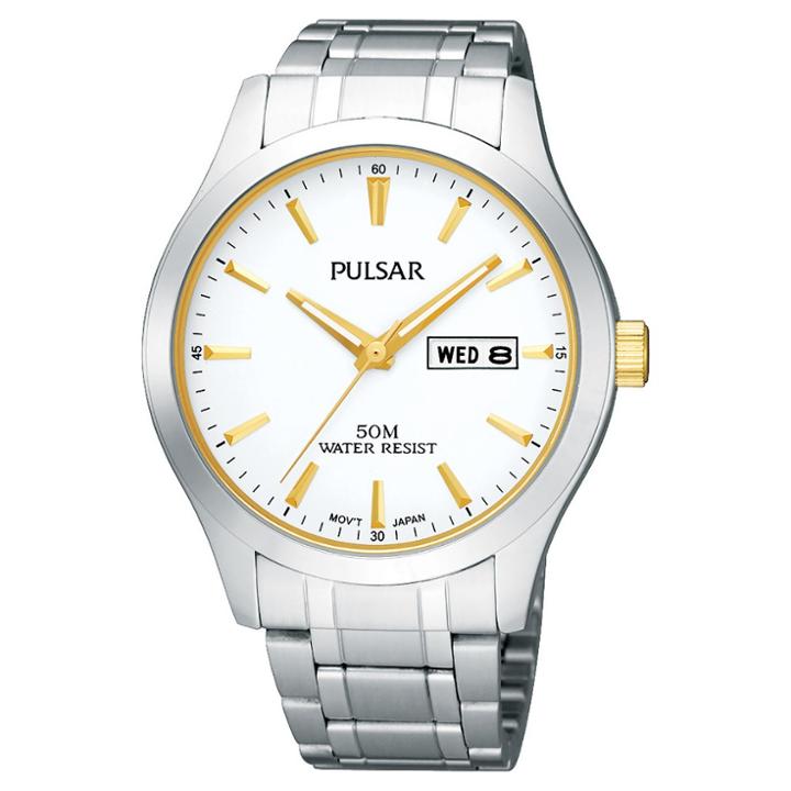 Men's Pulsar Calendar Watch - Silver Tone With White Dial - Pxn203x
