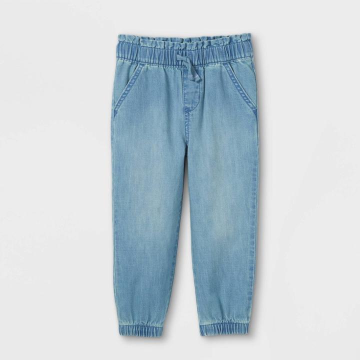 Toddler Girls' Woven Denim Jogger Pants - Cat & Jack Medium Wash 12m,