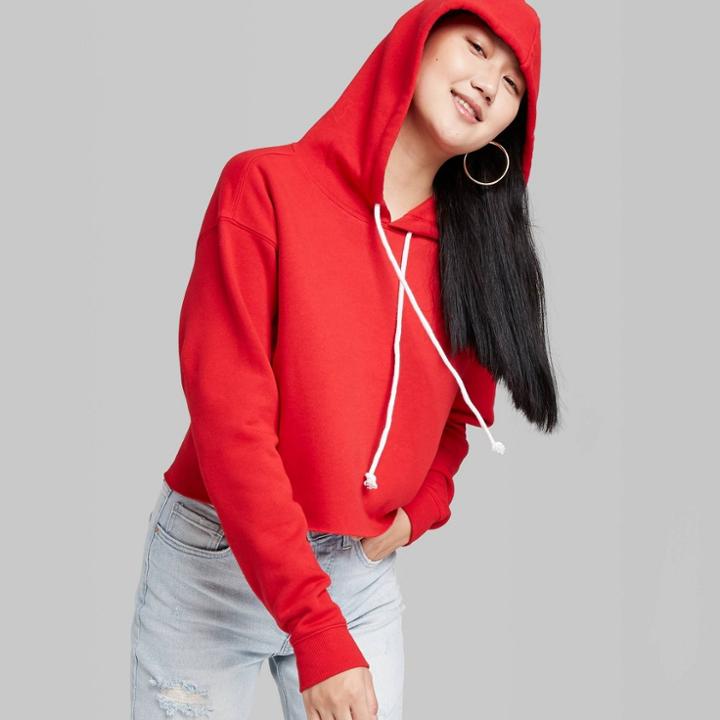Women's Cropped Hoodie - Wild Fable Red