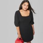 Women's Plus Size 3/4 Puff Sleeve Mini Dress - Wild Fable Black