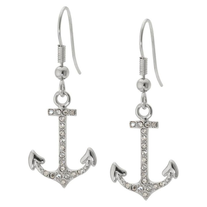 Target Silver Plated Anchor Drop Earrings With Crystals - Clear, Women's